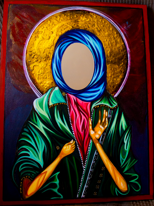 Handcrafted icon with mirror instead of Christ's face