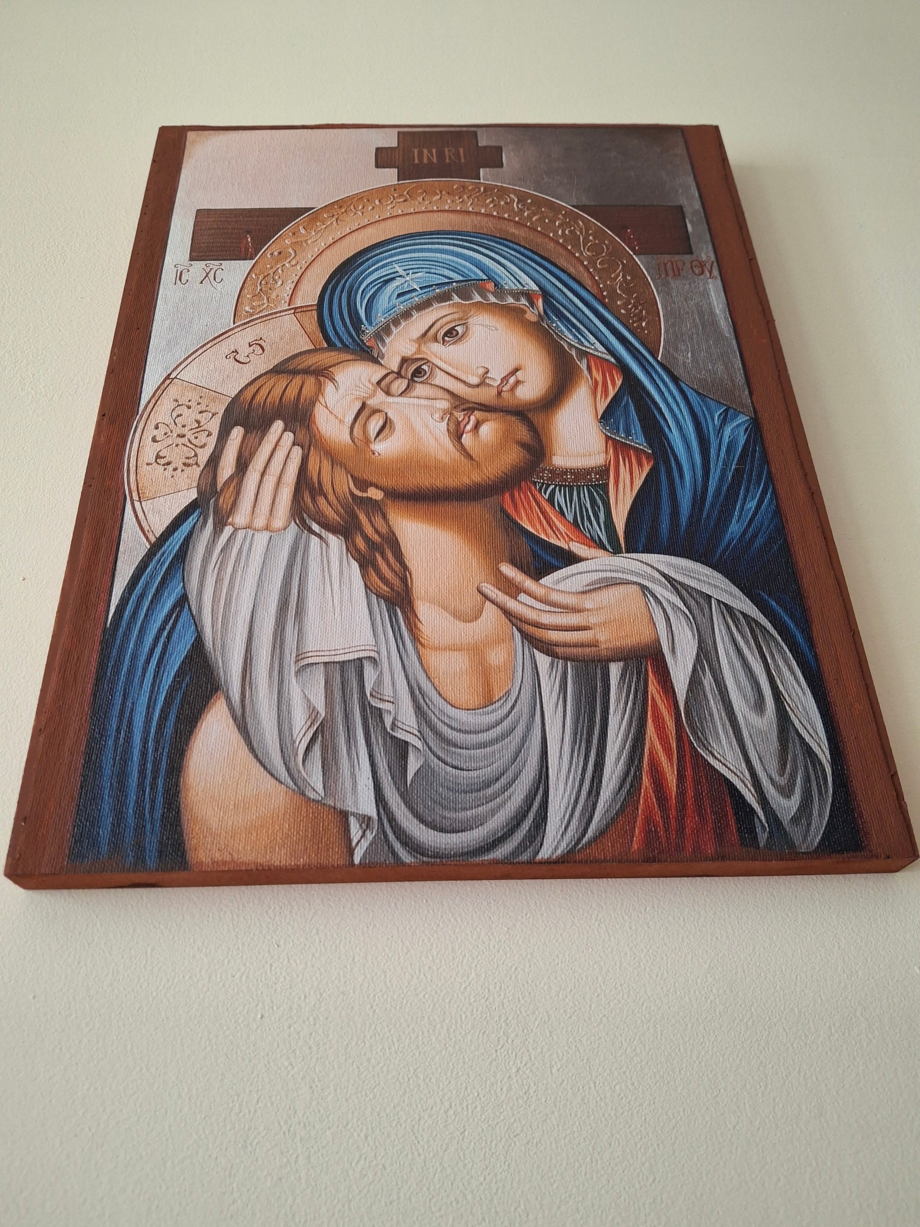 Handcrafted Byzantine Orthodox wooden icon of Christ Extreme Humility with intricate details and rich colors, a meaningful Passion of Christ religious wall art.