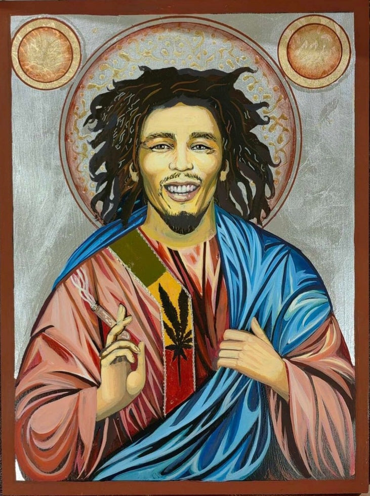 Handmade Bob Marley Icon Art Print on Canvas in Byzantine Style – Reggae Spiritual Wall Decor