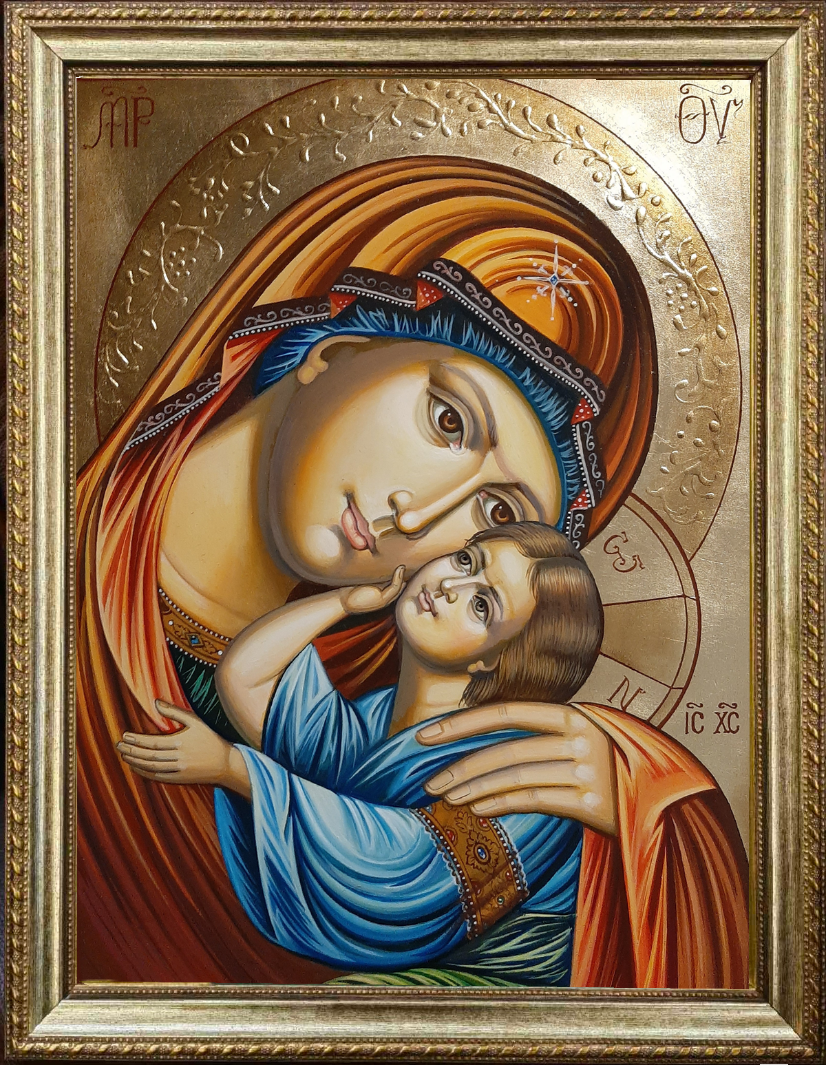 Byzantine-style icon of Mary and the Child, known for its expression of miraculous tenderness and timeless maternal care.