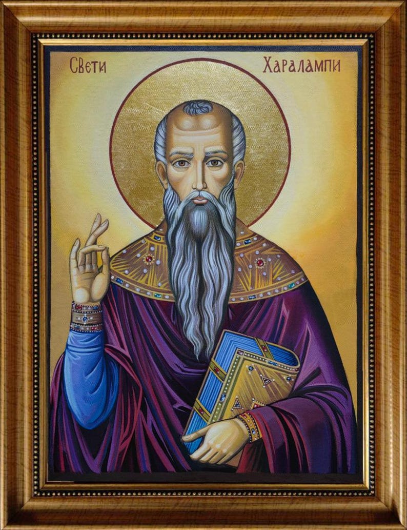 Orthodox Christian icon of St. Charalambos, handcrafted religious artwork