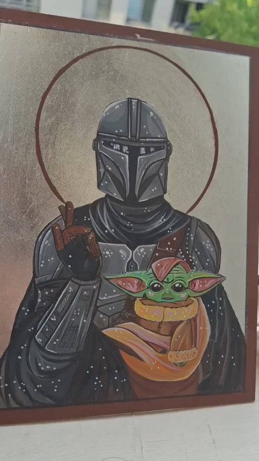 Handmade Mandalorian and Grogu Icon – Star Wars Byzantine Sacred Art