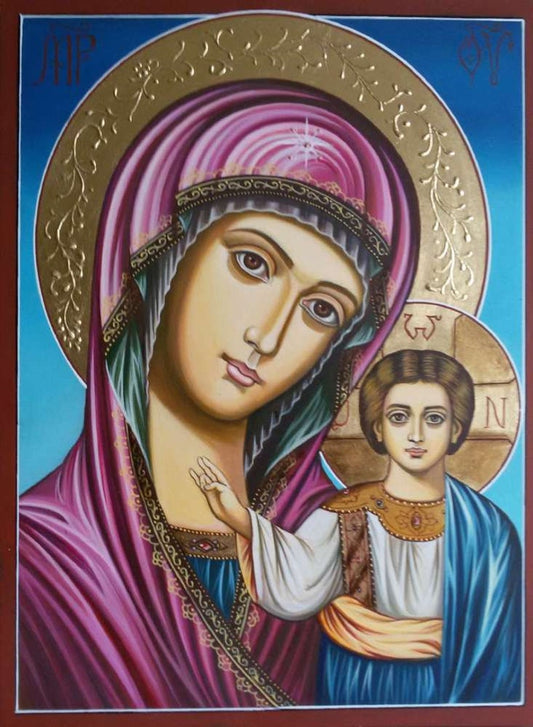 Handmade Virgin Mary of Kazan Icon – Orthodox Christian Holy Mother of God – Russian Byzantine Religious Art