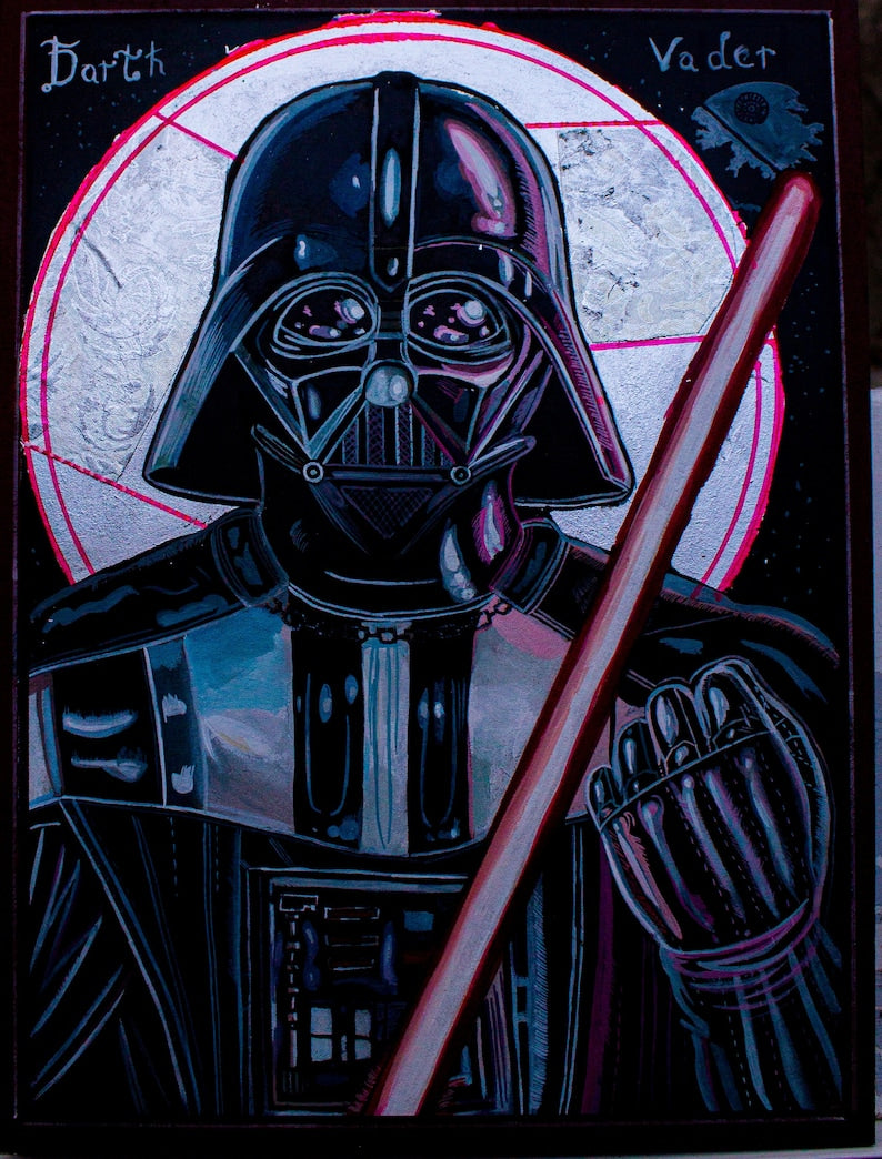 Star Wars inspired sci-fi wall art – Darth Vader icon on wood panel