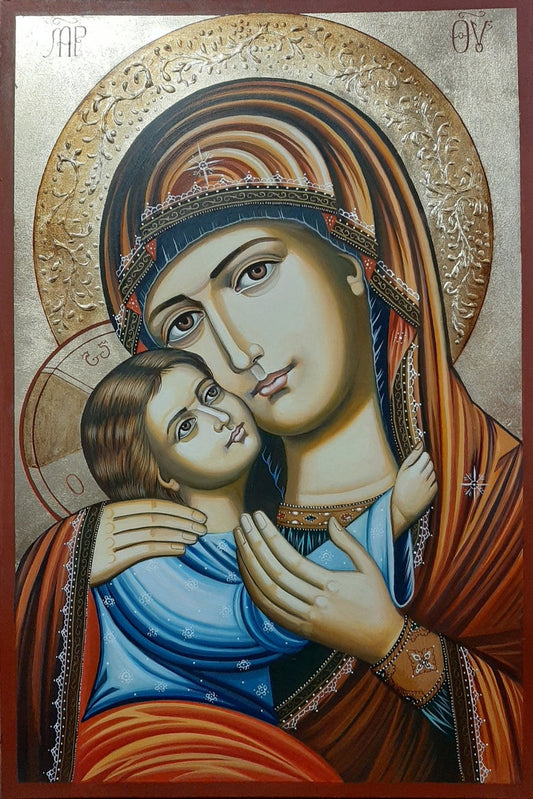 Orthodox Hodegetria Icon – Handmade Virgin Mary and Christ Wall Art on Wood