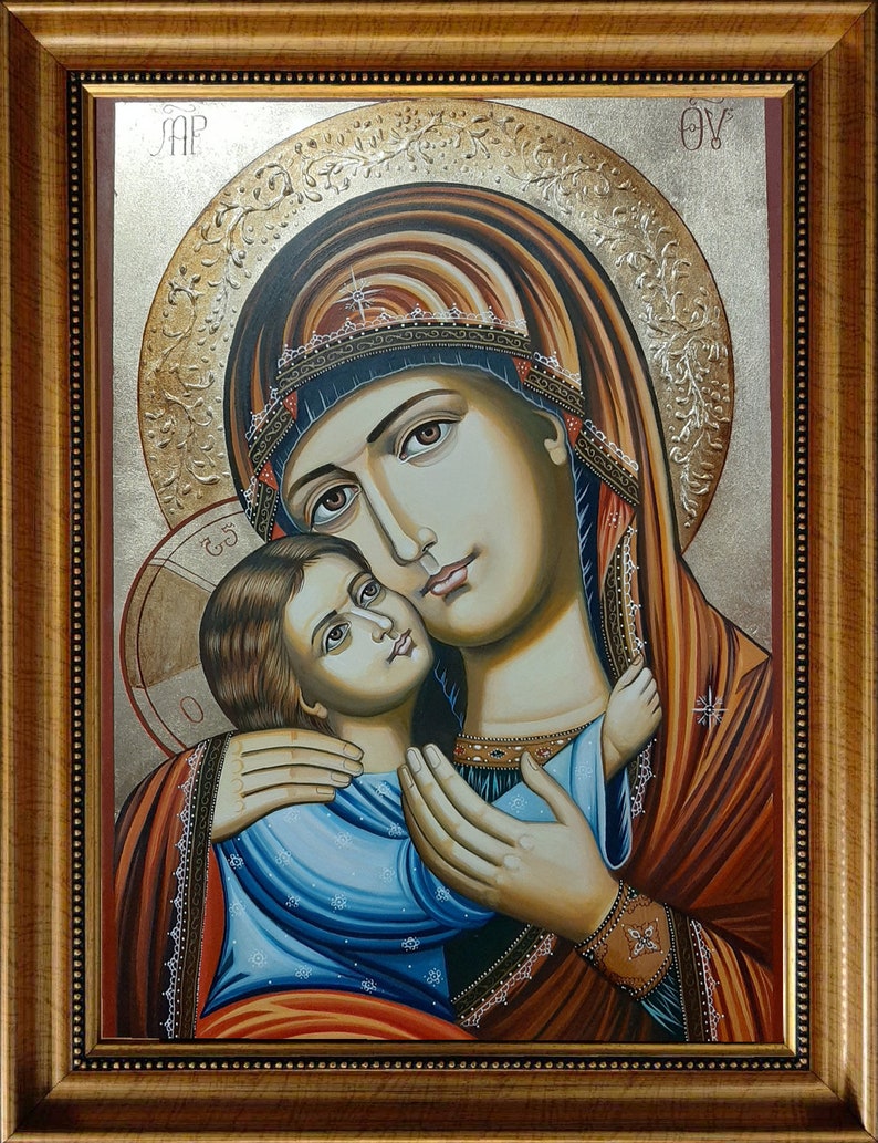 Religious Christian Icon Print – Theotokos Hodegetria for Prayer Corner or Gift