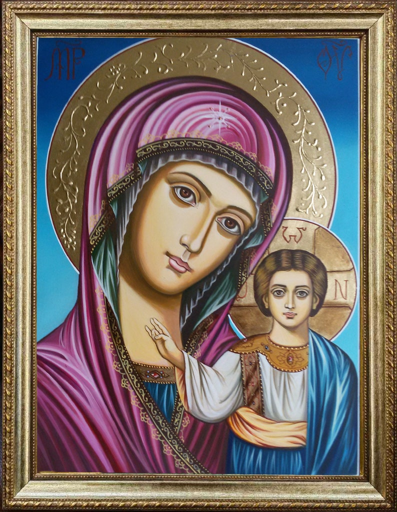 Traditional Hand-Painted Orthodox Icon – Our Lady of Kazan – Christian Religious Gift and Home Altar Wall Decor