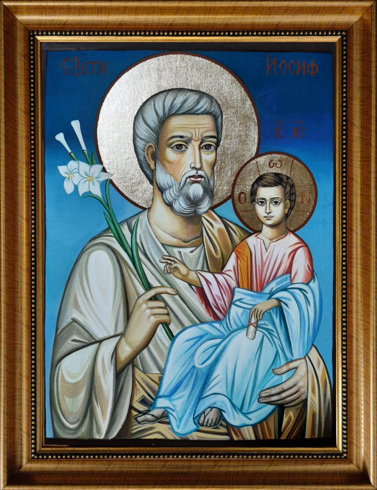 Byzantine-style Christian icon featuring Joseph and Jesus