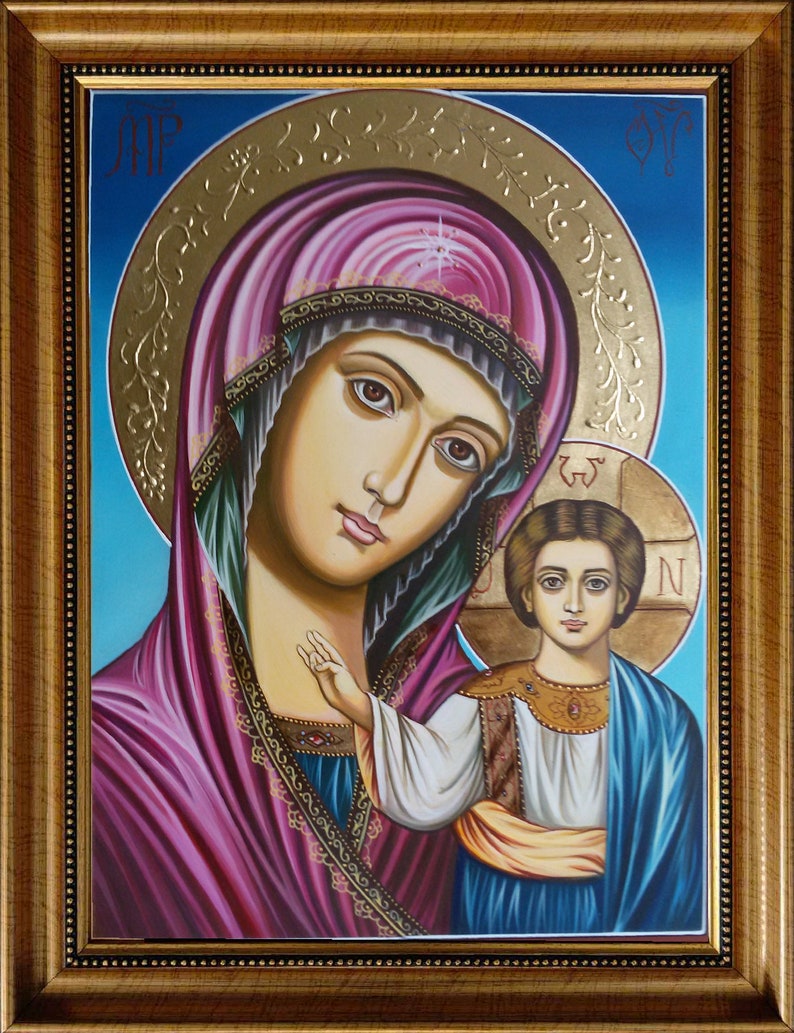 Unique Byzantine Style Icon of the Virgin Mary – Handmade Russian Orthodox Religious Artwork for Prayer and Blessing
