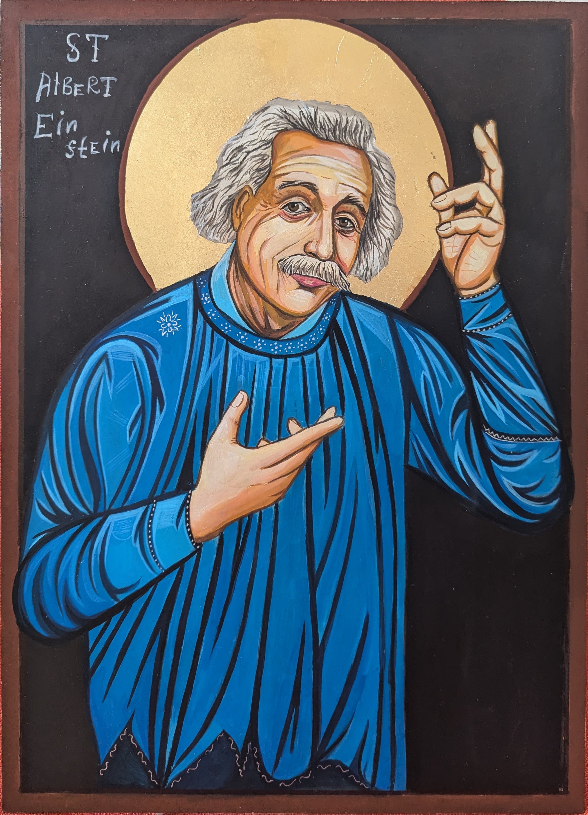 Einstein icon by Blo Kirilov – hand-painted sacred art blending science and spirituality
