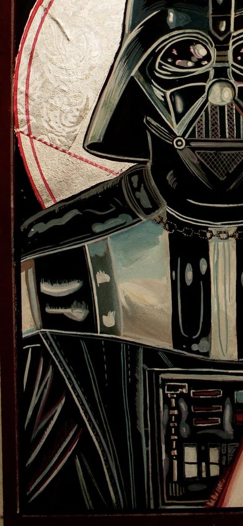 Unique geek and nerd gift – handmade acrylic and tempera Darth Vader icon