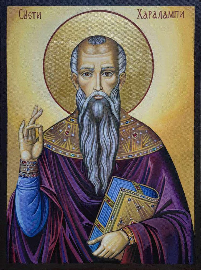 Hand-painted Orthodox icon of Saint Charalambos in traditional Byzantine style