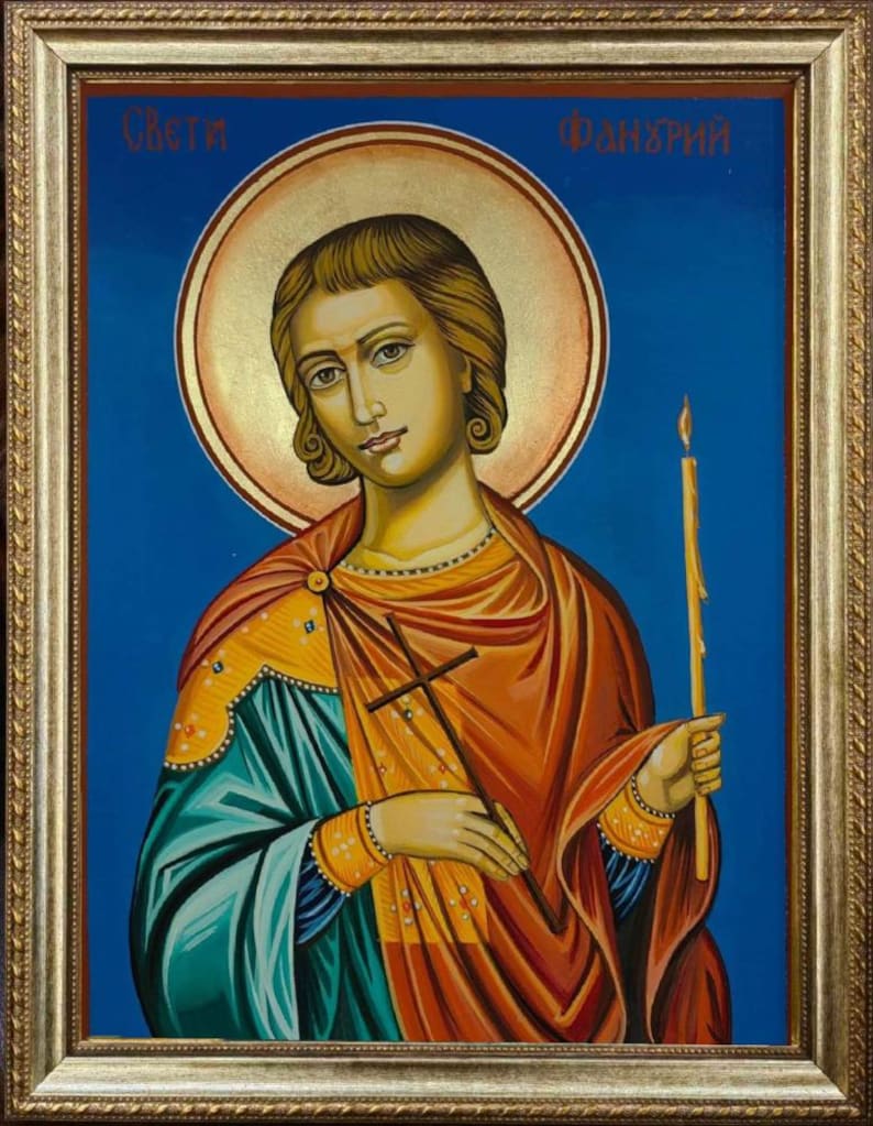 Byzantine-style wooden panel icon depicting Saint Phanourios the Great Martyr